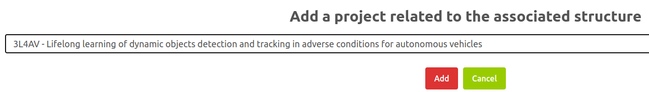Adding a project linked to an associated structure