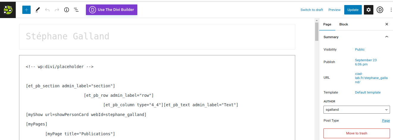 WP CMS page editor