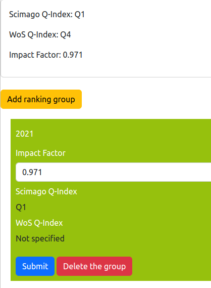 Journal ranking editor