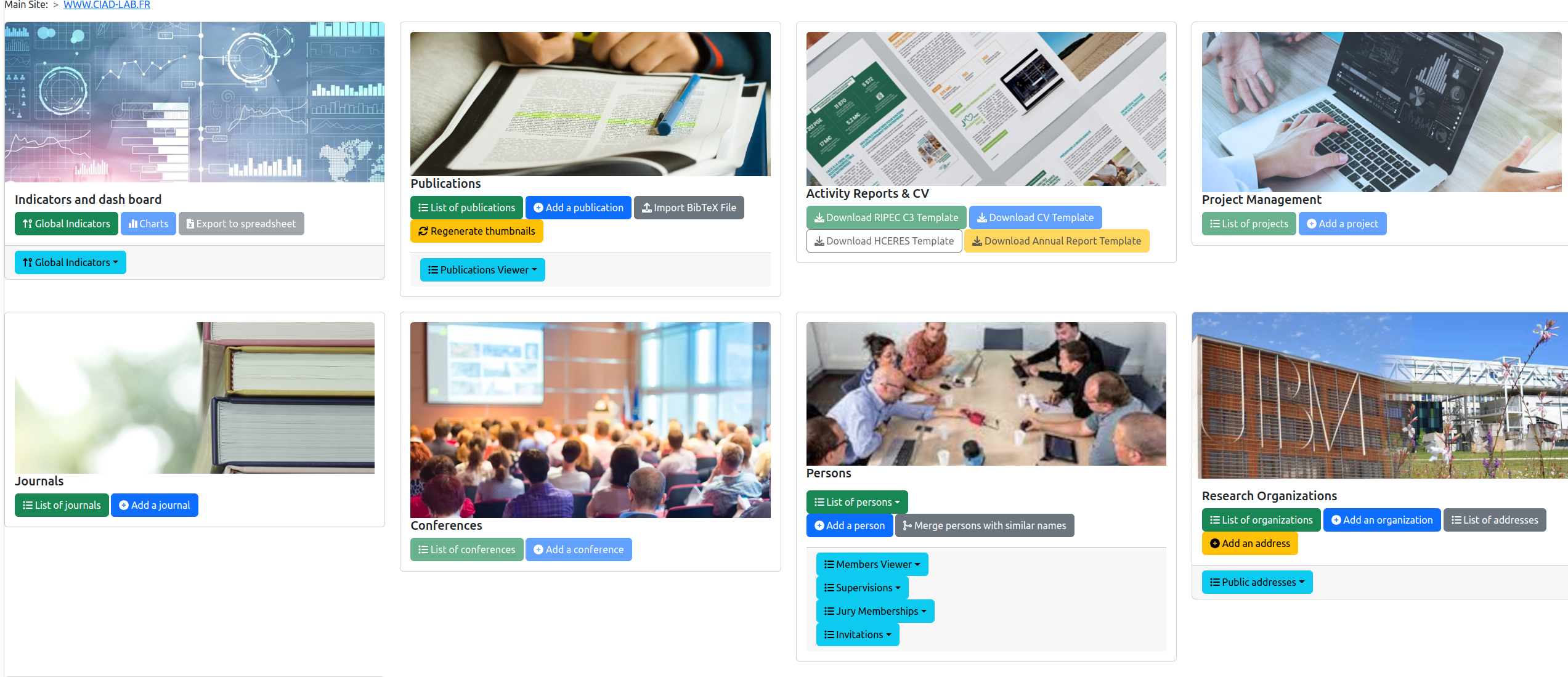 CIAD administration page