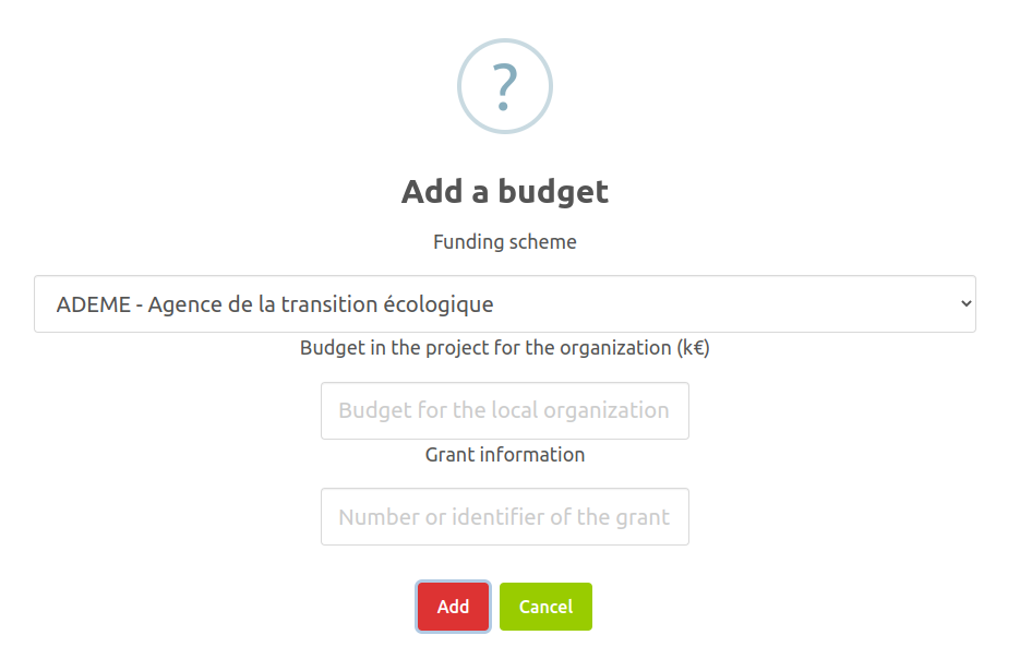 Adding budget and funding scheme